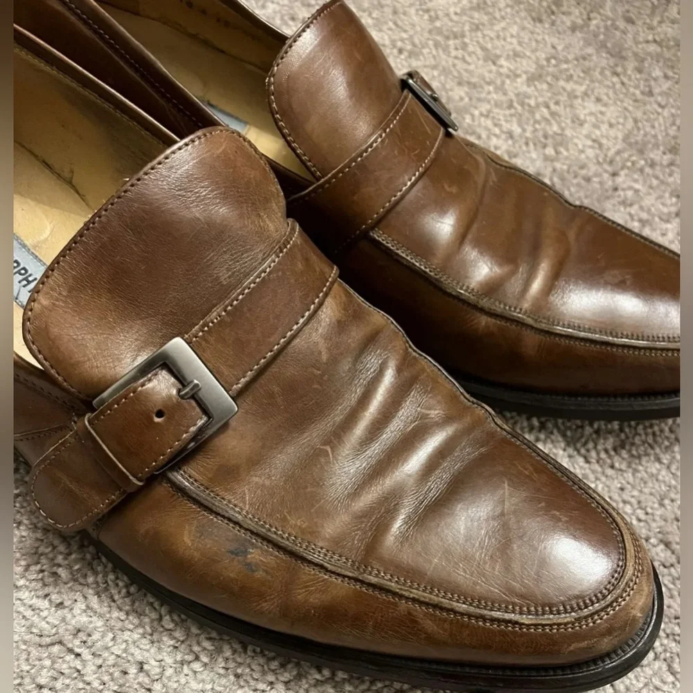 Johnston & Murphy Mens 13M Brown Leather Monk Strap Dress Shoes 15-6778